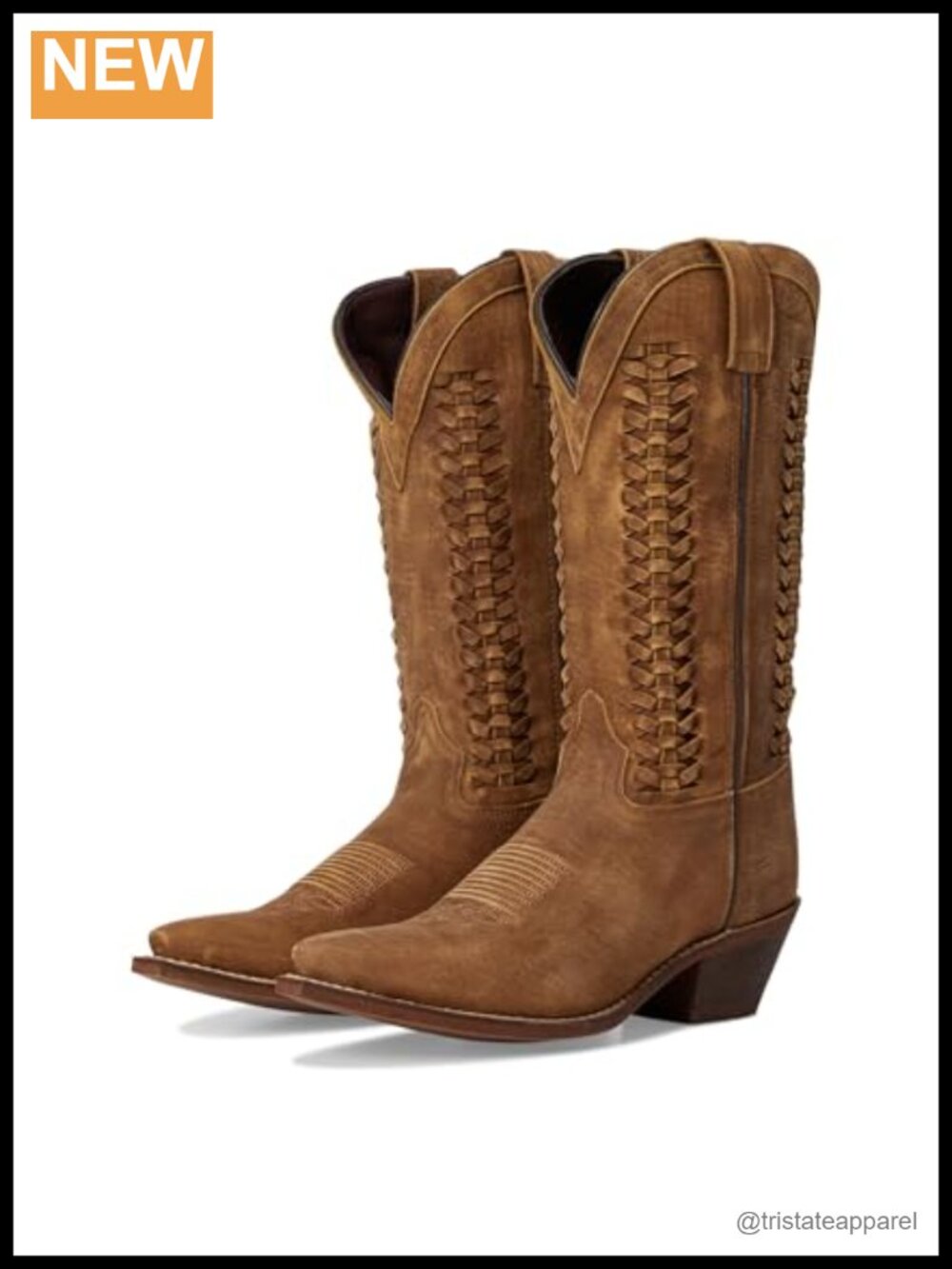 Mid-Calf Snip Toe Pull-On Western Boot with Block Heel and Leather
